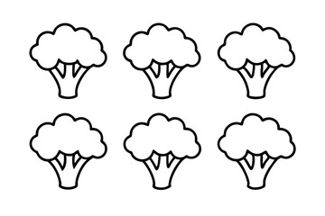 Set of 6 Broccoli Icons in One-Line Vector Art