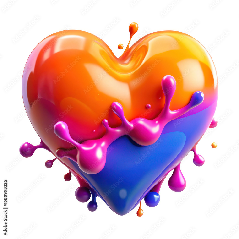 Poster 3d heart with colorful splashes isolated on transparent background