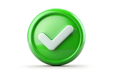 A vibrant green check mark button, isolated on white background, signifies approval, success, and correctness in a clean and modern 3d render