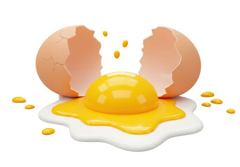 Isolated Cracked Egg with Yolk Spilling Out