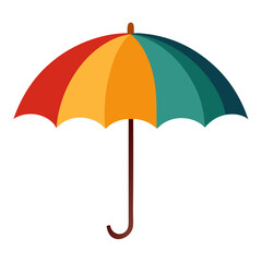 Colorful Umbrella Illustration with Red Orange and Green Panels Featuring a Brown Handle and Top Isolated on a White Background Ideal for Weather or Protection