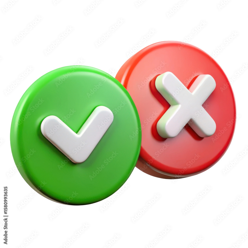 Poster 3d checkmark and cross icons isolated on transparent background