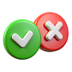 3d checkmark and cross icons isolated on transparent background