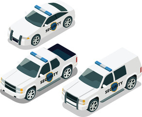 Isometric corporate security patrol vehicles © kabutlazuardi