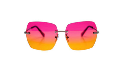 Stylish gradient sunglasses with pink and orange lenses on black background