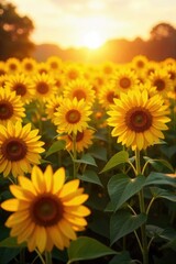 Obraz premium Sunflowers Basking in Golden Sunlight A Vibrant Summer Scene of Joy and Warmth