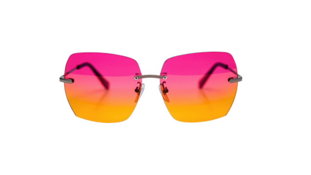 Stylish gradient sunglasses with pink and orange lenses on black background