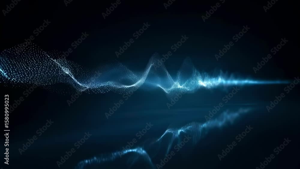 Poster futuristic sound wave representation presenting a digital audio equalizer motif contrasted with a se