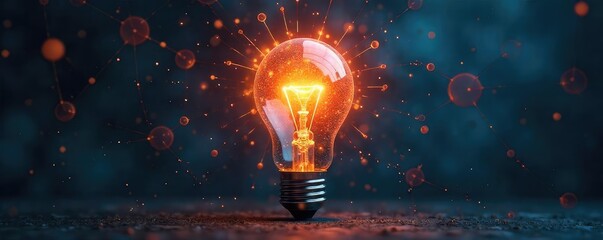 Illuminated Network Genesis of a Groundbreaking Idea ? Conceptual Stock Photo Illustrating Innovation, Brainstorming, and Problem Solving Progress