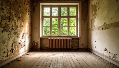 Empty room with a large window