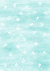Winter snow watercolor seamless pattern with white snowflake created with illustrator ink paintbrush on blue background