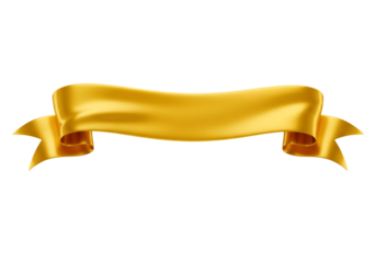 Realistic shiny gold ribbon banner for celebration or sale design. Isolated on transparent background, png