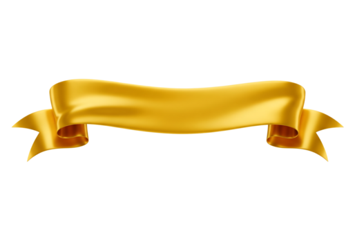 Realistic shiny gold ribbon banner for celebration or sale design. Isolated on transparent background, png