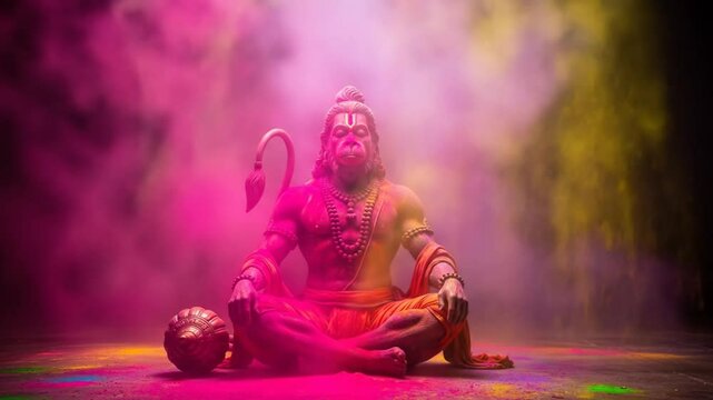Divine figure bathed in vibrant holy powder celebrating indian festival of colors and joy