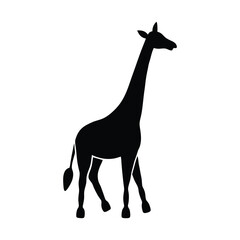 Tall giraffe silhouette stands gracefully with its long neck, an isolated minimal graphic