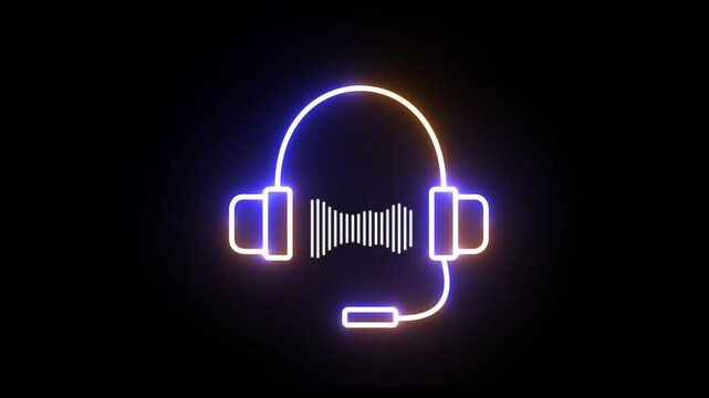 Gloqing neon music audio waveform spectrum with microphone sign animation. Video footage of audio visualizer beat sound frequency on black background.