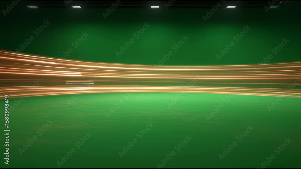 Poster light trail glowing line with warm light and soft shadow create dynamic flow motion blur on green ba