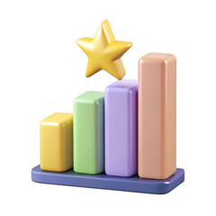 Colorful 3d bar chart with golden star isolated on transparent background