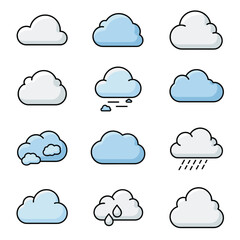 Vector Cloud Icons A Collection of Weather and Atmospheric Elements in Illustrative Style for Creative Cloud Projects