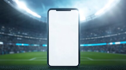 Smartphone with blank screen in a stadium.