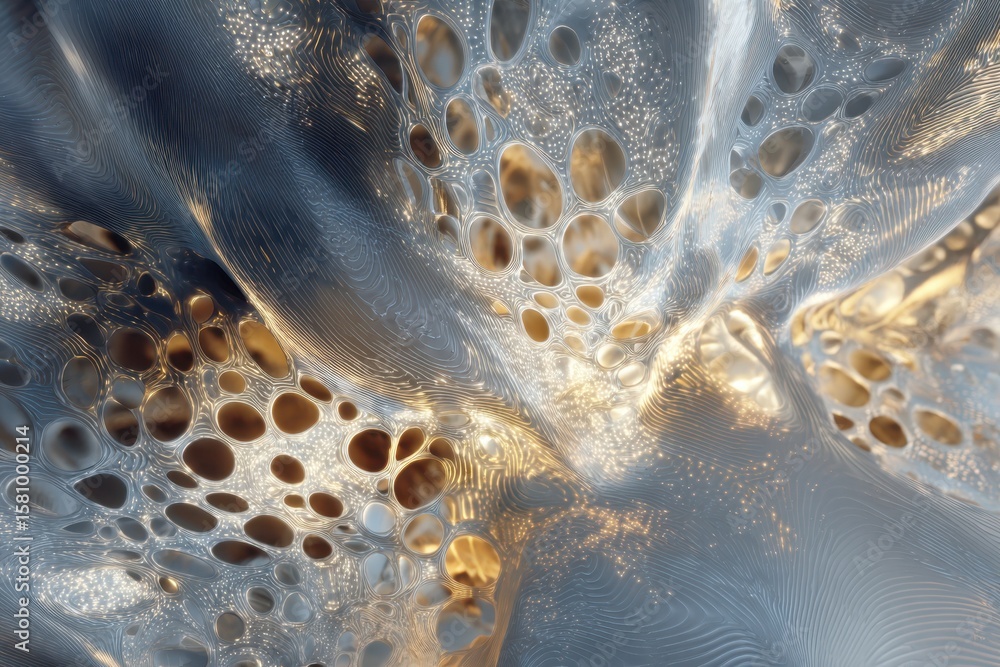Poster abstract textures depicting organic forms with light reflections in intricate detail
