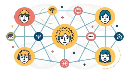 Network of user icons symbolizing iam roles and access management.
