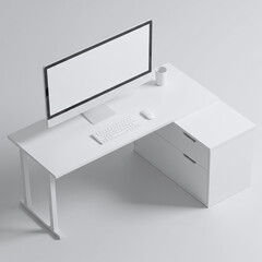 Minimal White Desk Computer Workspace Mockup