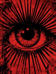 Abstract eye illustration, red, black