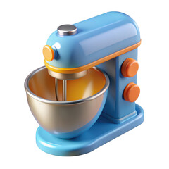 Cute blue and orange cartoon stand mixer isolated on transparent background