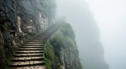 Stone Stairs Leading To A Mysterious Misty Journey