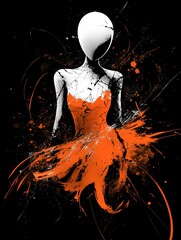 Abstract figure in orange dress