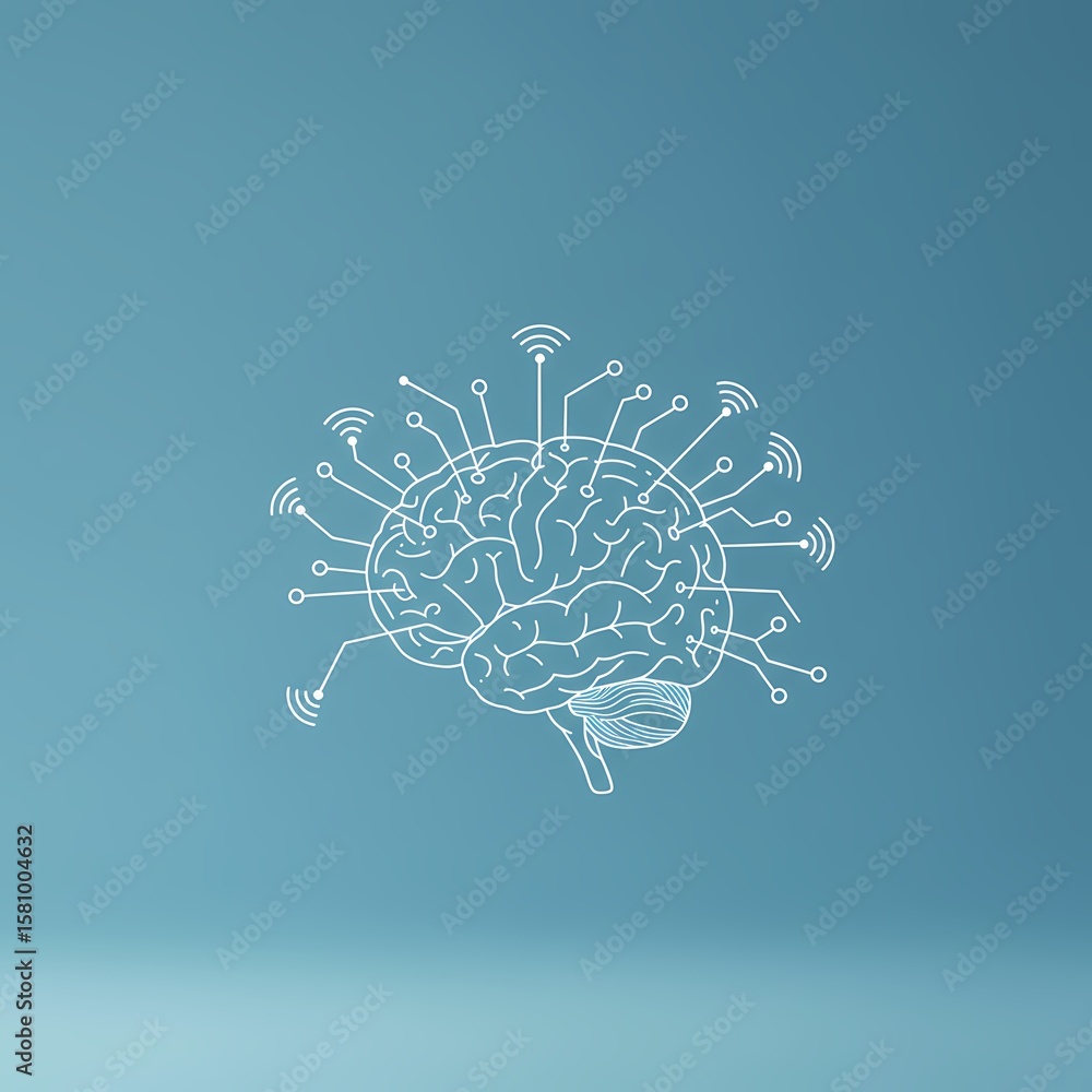 Poster concept of digital brain connecting to networks - exploring artificial intelligence, neural networks