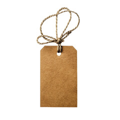 Elegant brown paper tag with rustic string tie, ideal for gift giving transparent background
