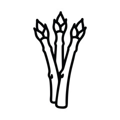 Three asparagus stalks feature bold black outlines isolated on a transparent background