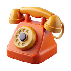 Retro orange rotary dial telephone with yellow accents isolated on transparent background