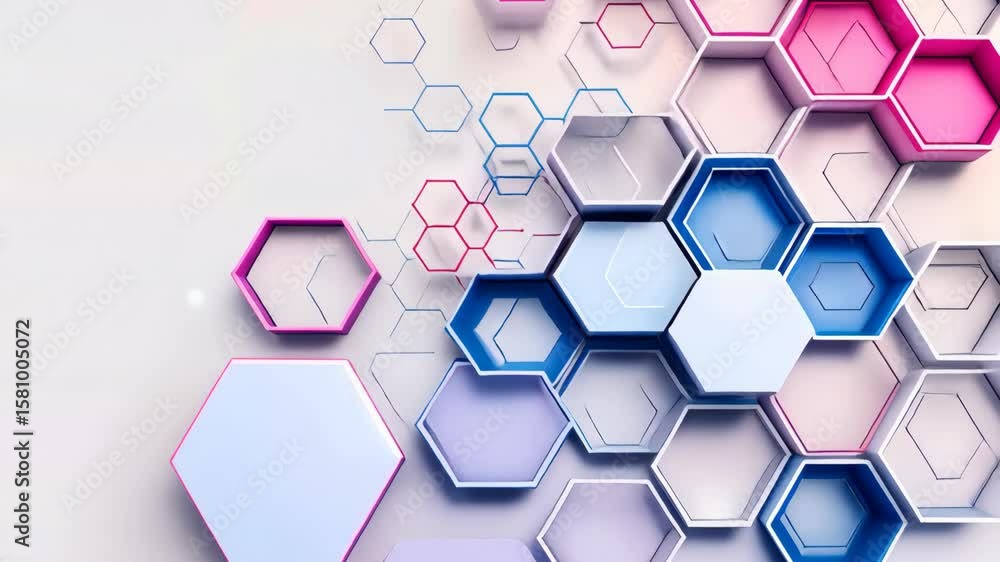 Poster An artistic display features colorful hexagonal shapes and vibrant patterns, showcasing abstract design elements in a creative arrangement