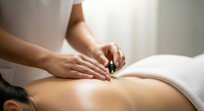 A person receiving a massage from a masseuse in a spa setting. - Powered by Adobe