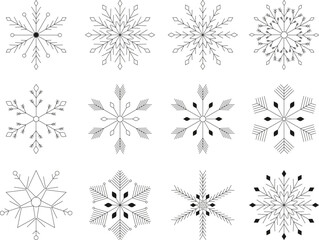Black and White Snowflake Icon Set – Geometric Winter Vector Collection