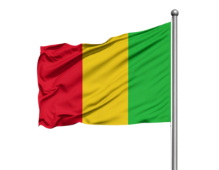  Vertical Mali Flag on Pole with Strong Wind Ripples, Dramatic Angle, isolated