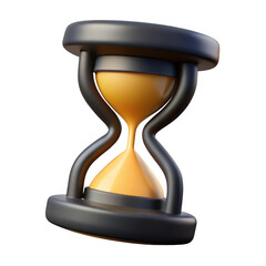 Stylized 3d hourglass with yellow sand isolated on transparent background