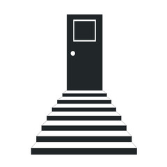 Black and white silhouette of stairs with door on white background. Career ladder. Ascent.