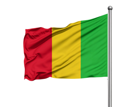 Vertical Mali Flag on Pole with Strong Wind Ripples, Dramatic Angle, isolated - Powered by Adobe