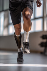 African african man with prosthetic leg running. Active lifestyle and sport rehabilitation for people with disability concept.