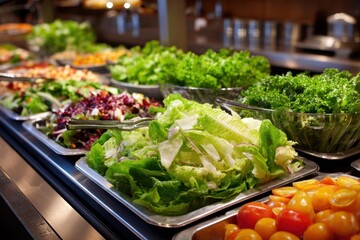 Fresh salad bar with a variety of greens and vegetables at a dining establishment