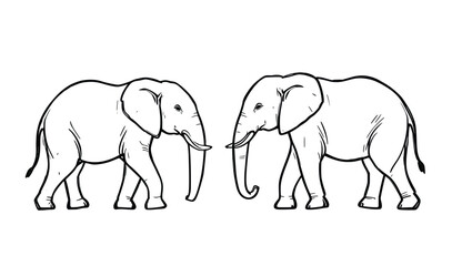 Two Elephants Facing Each Other Vector Line Art Illustration