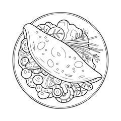 Omelette Vector Illustration – Line Art Style Black and White Coloring Page