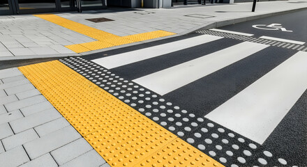 Fototapeta premium Accessible crosswalk and tactile paving providing safe passage for everyone pedestrian safety crossing