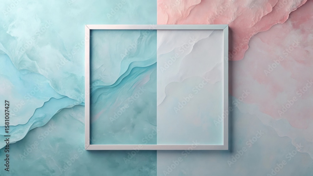 Poster serene pastel background with a minimalist white frame, ideal for showcasing artwork or design eleme