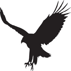 Eagle silhouette flying vector illustration of bird of prey with wings spread for design and print use