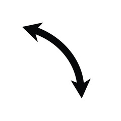 Black curved arrow pointing down and left isolated on white background